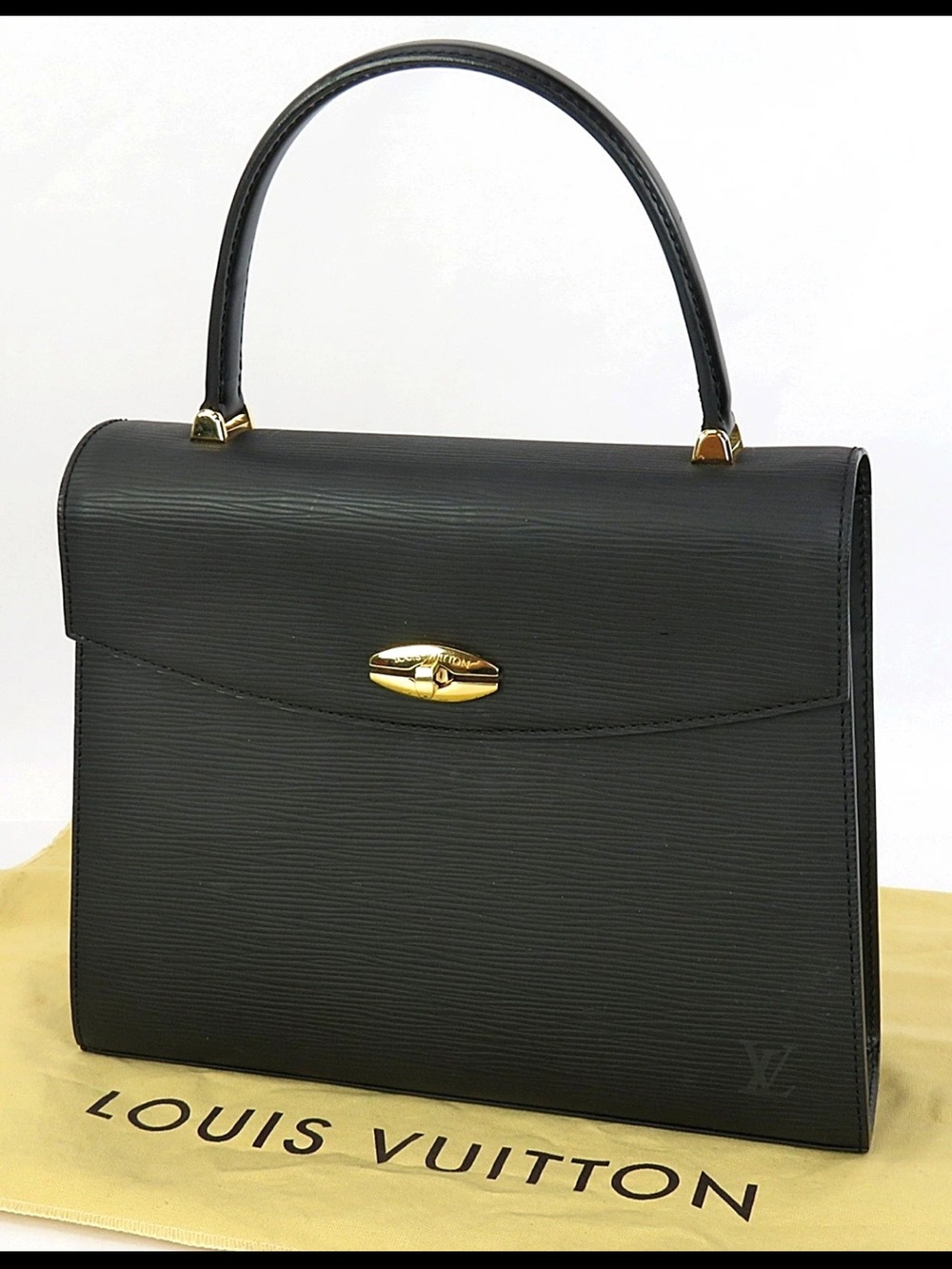 Louis Vuitton Black Epi Leather Top Handle Satchel with Gold Hardware